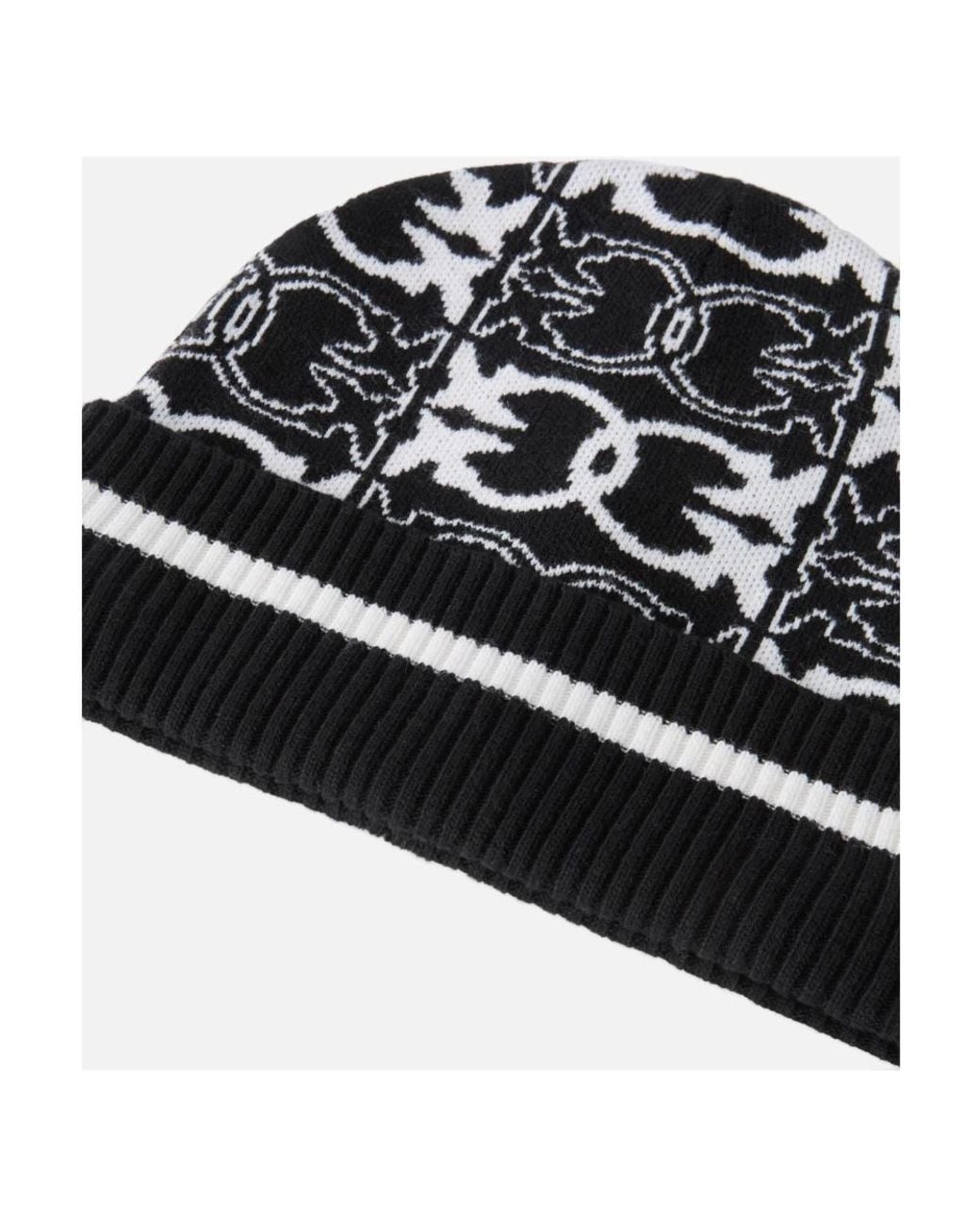 Pinko Accessoires ,Zwart ,Ribgebreide Muts Met Omslag in het Black