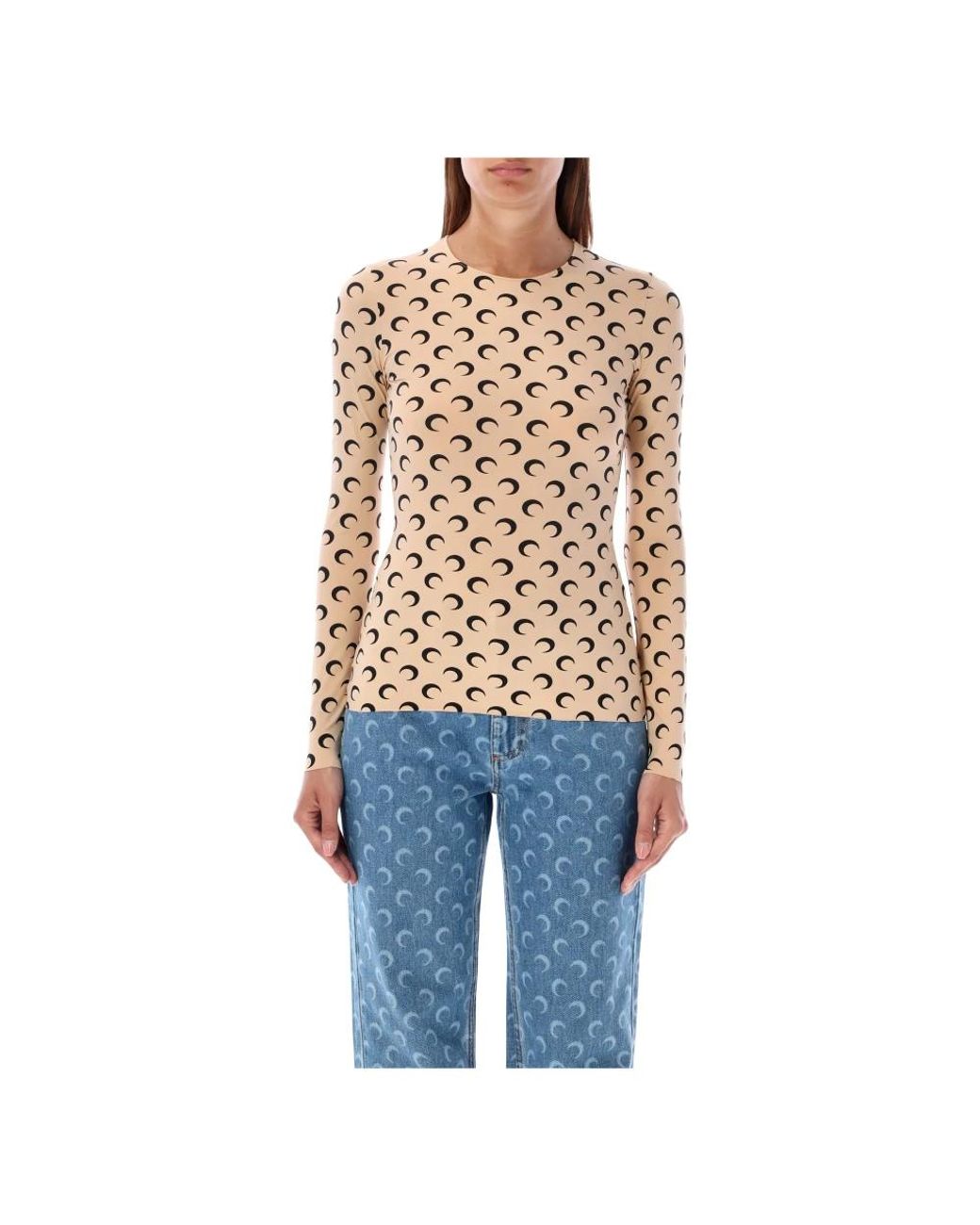 MARINE SERRE Blue Long Sleeve T-Shirts