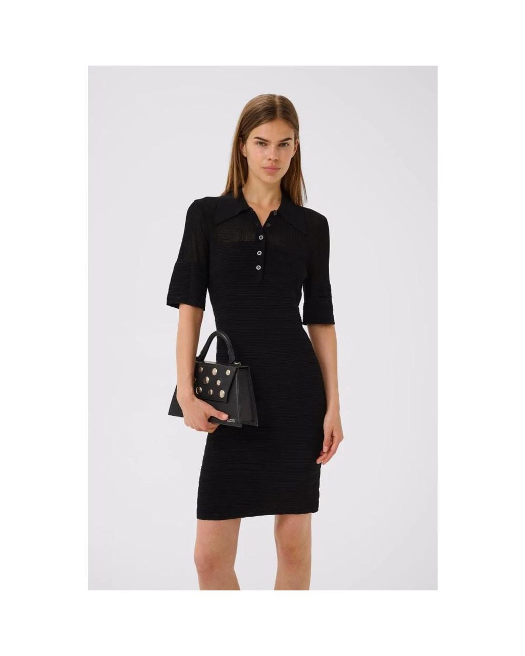 Gestuz Kleedjes ,Zwart ,Zwarte Gebreide Jurk Met Polokraag in het Black