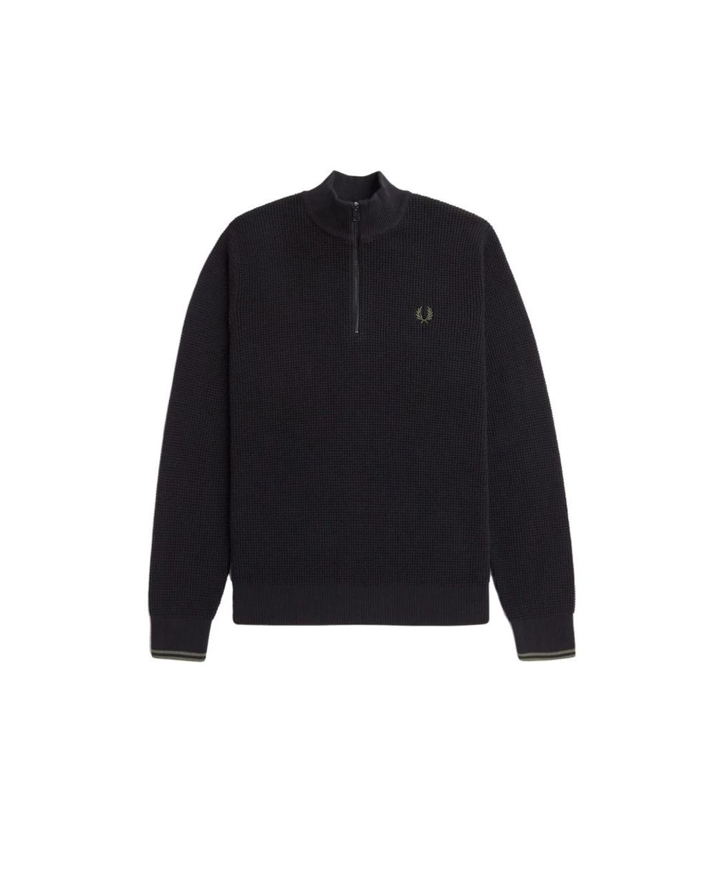 Fred Perry Truien & Vesten ,Zwart ,Katoen Waffle Stitch Half Zip Sweater Zwart in het Black voor heren