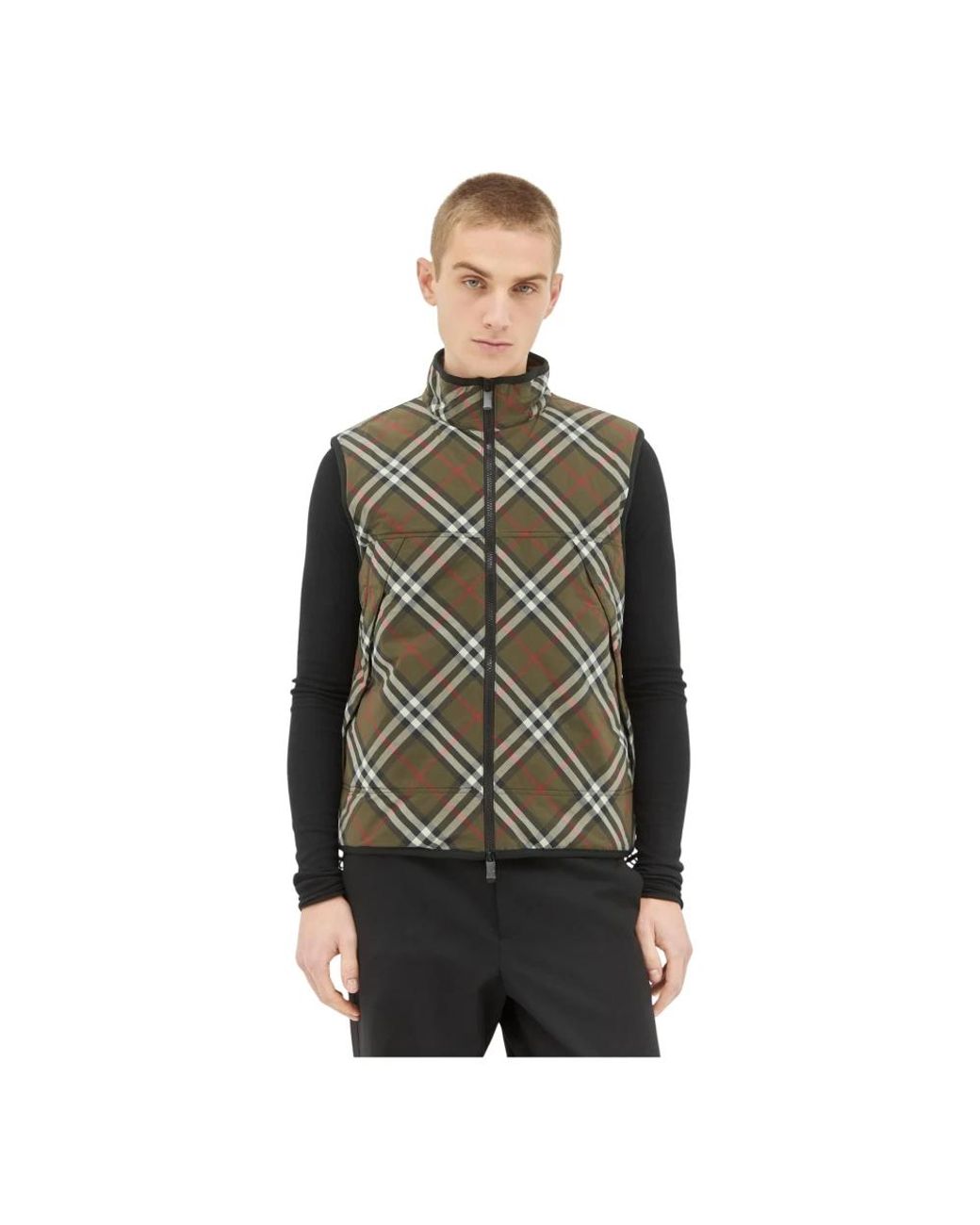Burberry Jassen ,Groen ,Gevoerde Gilet Met Ruitpatroon En Oversized Zakken in het Green voor heren