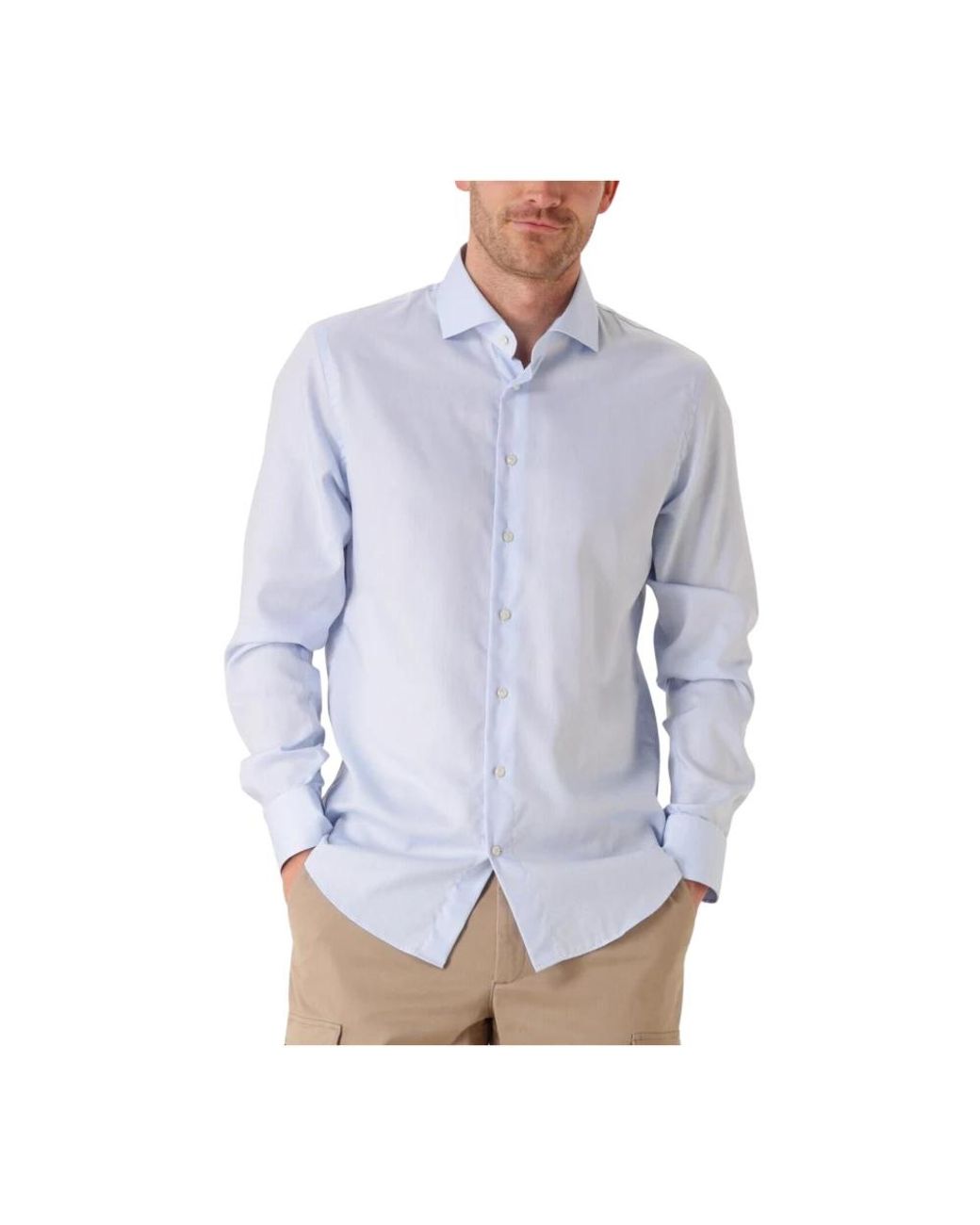 Profuomo Overhemden ,Blauw ,Katoen Lichtblauw Fijn Twill Slim Fit Overhemd in het Blue voor heren