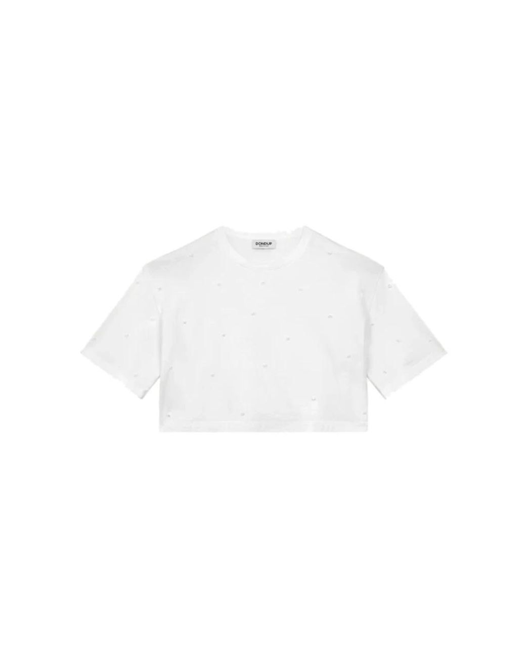 Dondup Tops ,Wit ,Katoen Basic Crop Over T-Shirt in het White