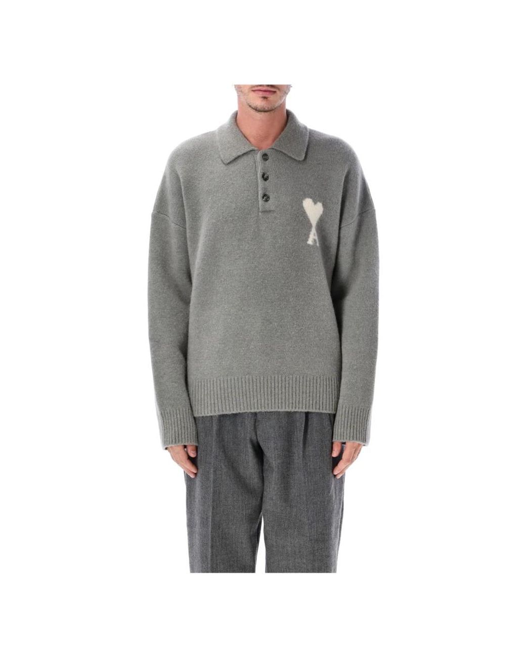 AMI Gray Round-Neck Knitwear for men