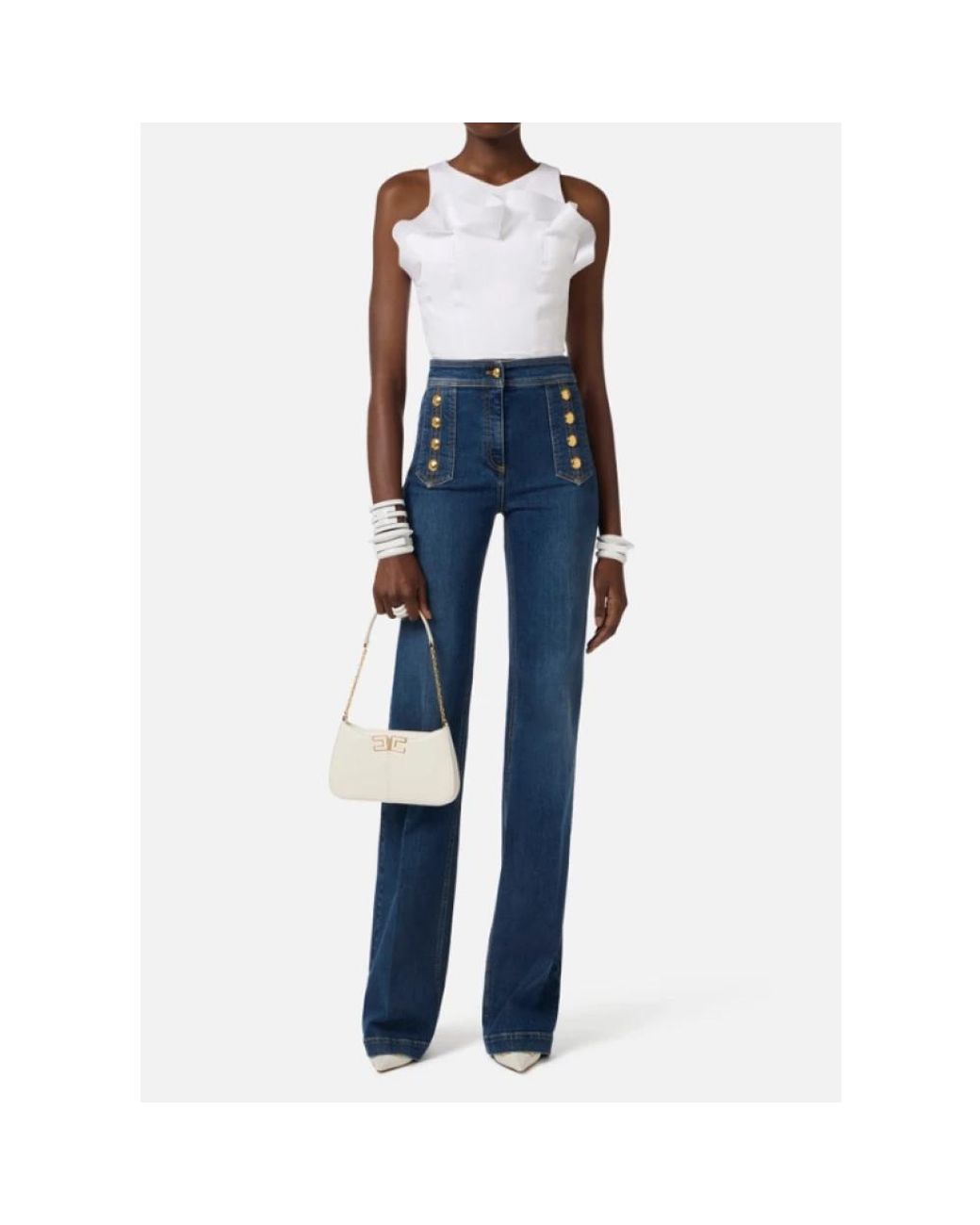 Elisabetta Franchi White Sleeveless Tops
