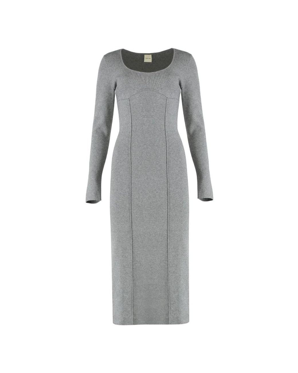 Calvin Klein Tech Knit Slim Midi Jurk in het Gray