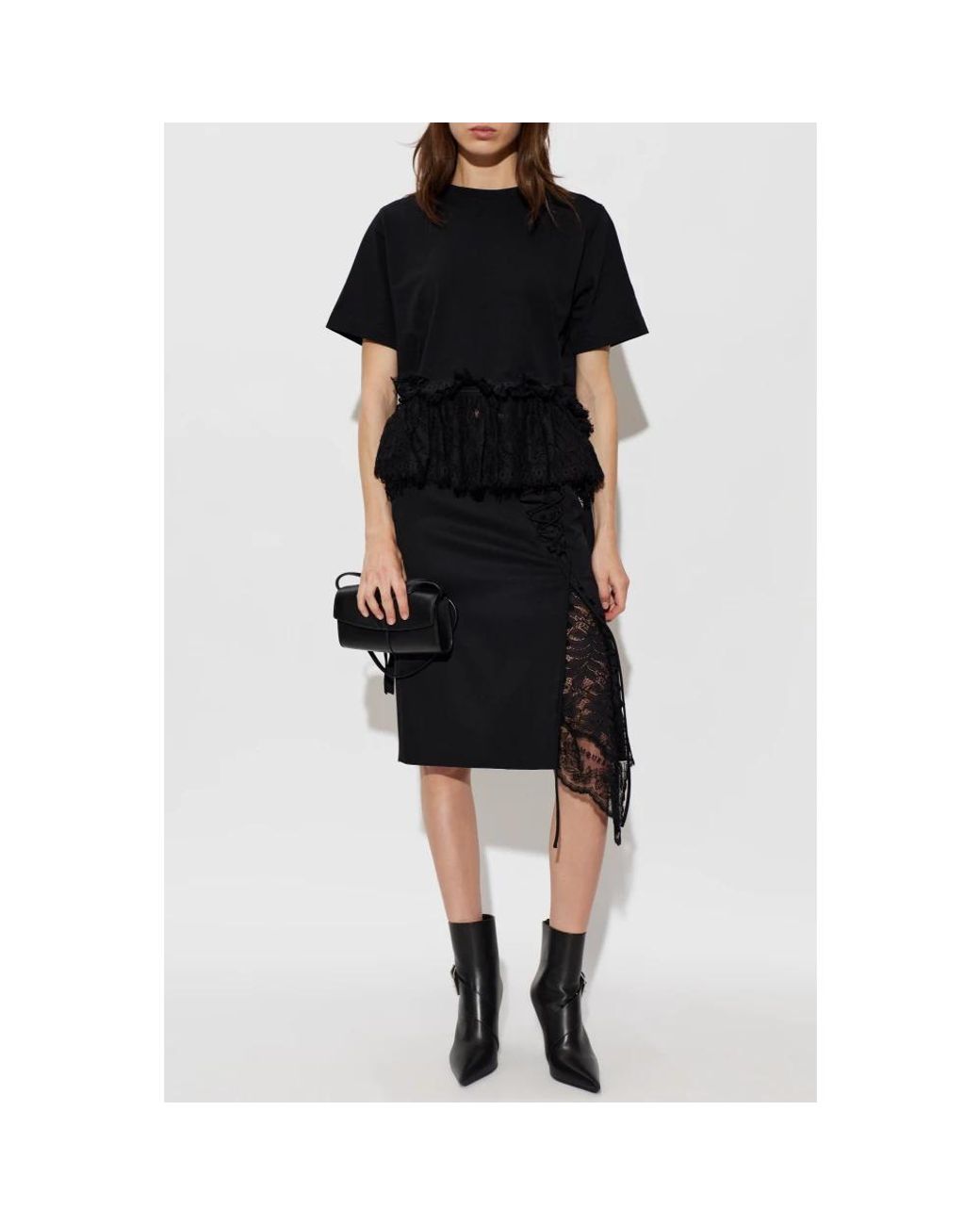 McQueen Black Spitzen-Peplum-T-Shirt