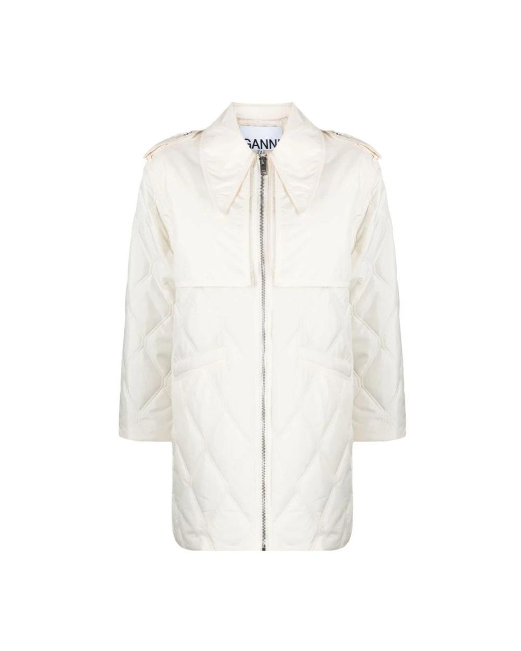 Ganni Jassen ,Wit ,Polyester Ripstop Quilt Midi Jacket in het White