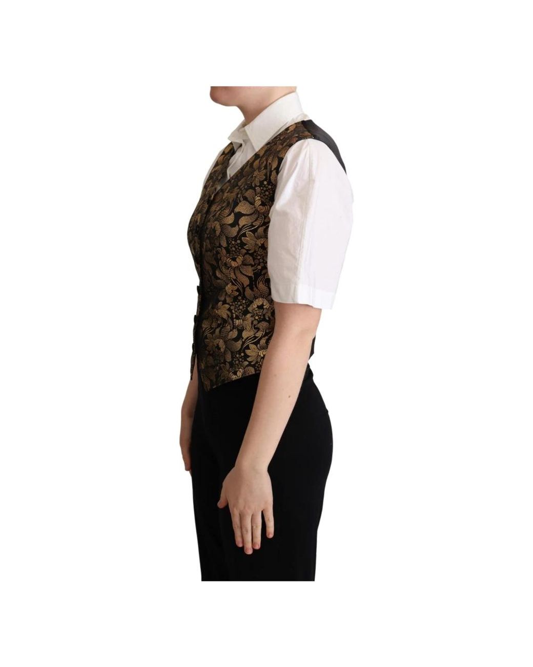 Dolce & Gabbana Jassen ,Veelkleurig ,Katoen Zwart Goud Jacquard Zijden Vest in het Black