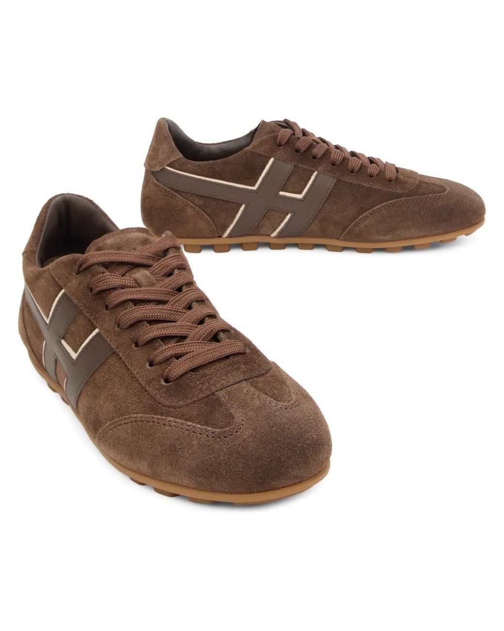 Hogan Brown Sports Shoes H-Stripes Suede Leather Trainers