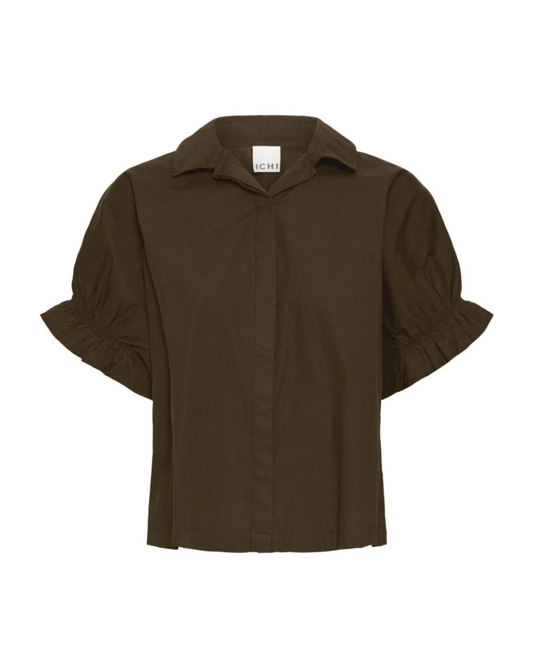 Ichi Overhemden ,Bruin ,Katoen Vrouwelijke Blouse Met Pofmouwen in het Green