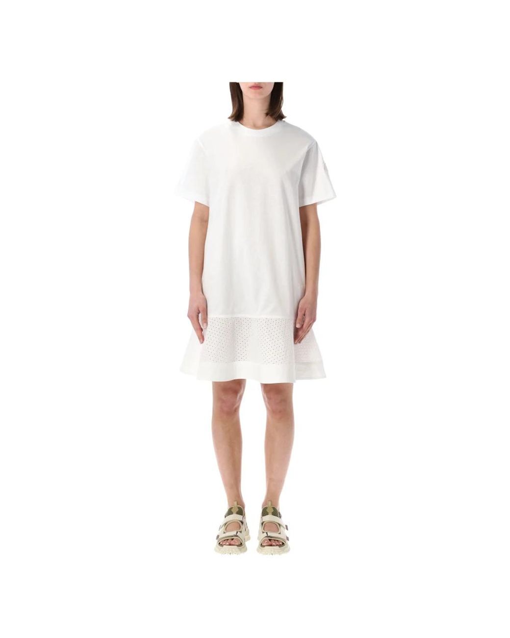 Moncler Kleedjes ,Wit ,Katoen Jurk Met Ruches Aan De Zoom in het White
