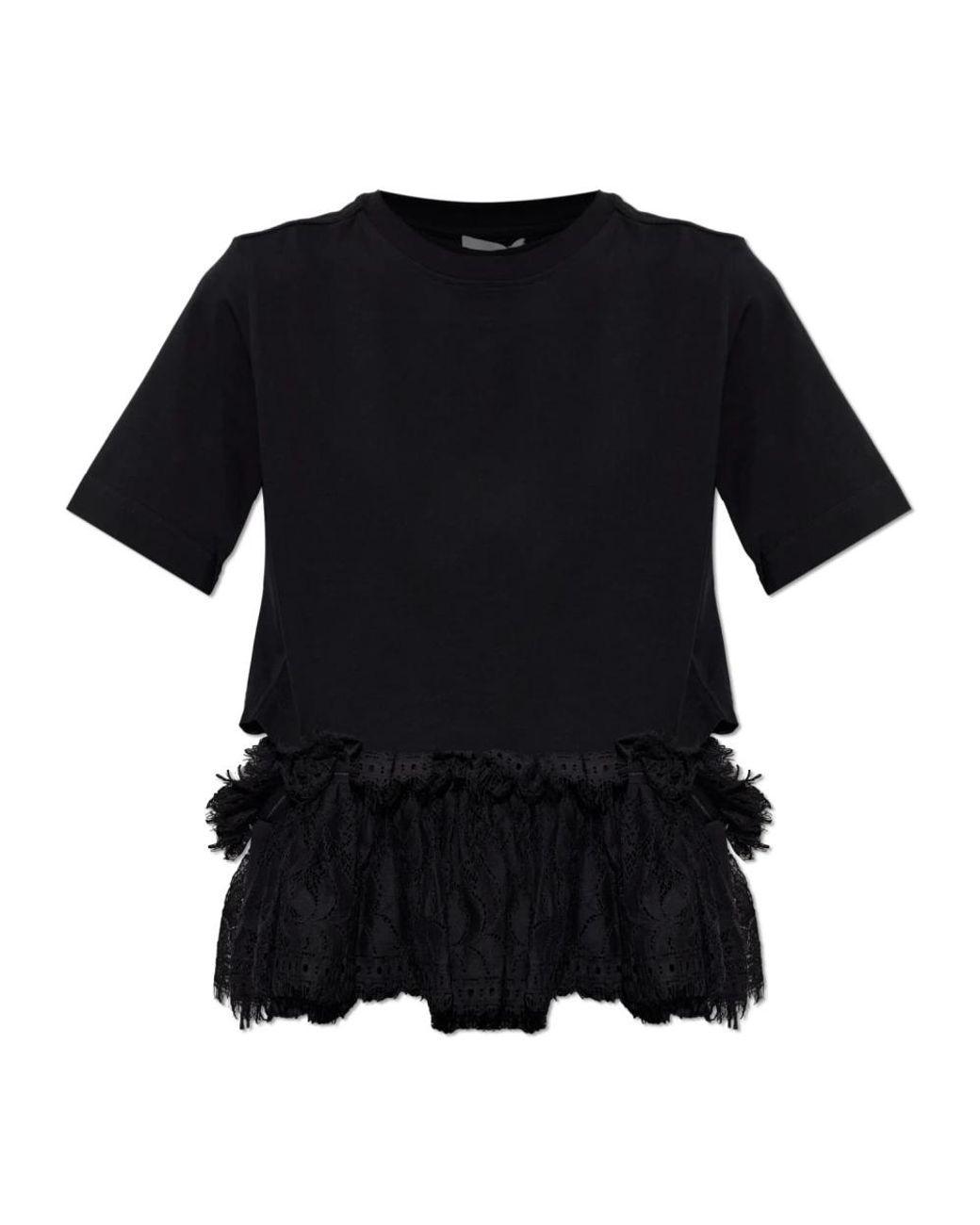 McQueen Black Spitzen-Peplum-T-Shirt