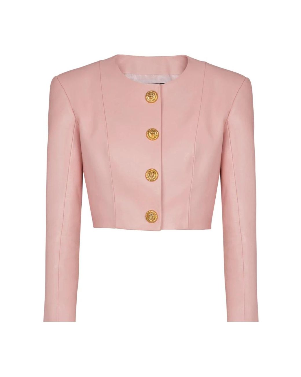 Balmain Lange Mouwen Jas Van Lamshuid Met Knopen En Cropped Pasvorm in het Pink