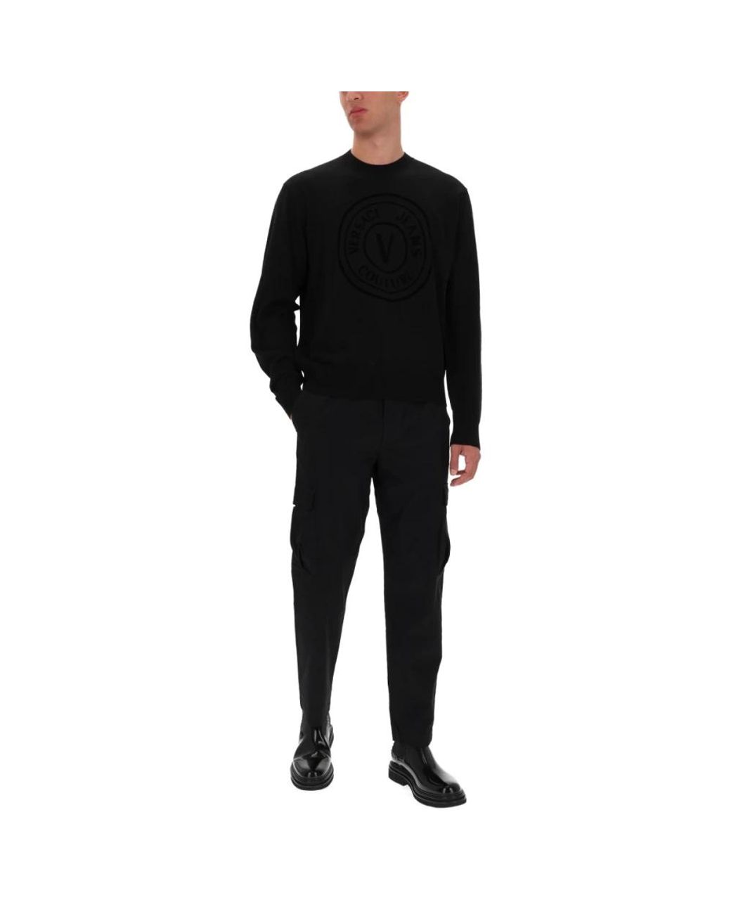 Versace Jeans Couture Black Round-Neck Knitwear for men