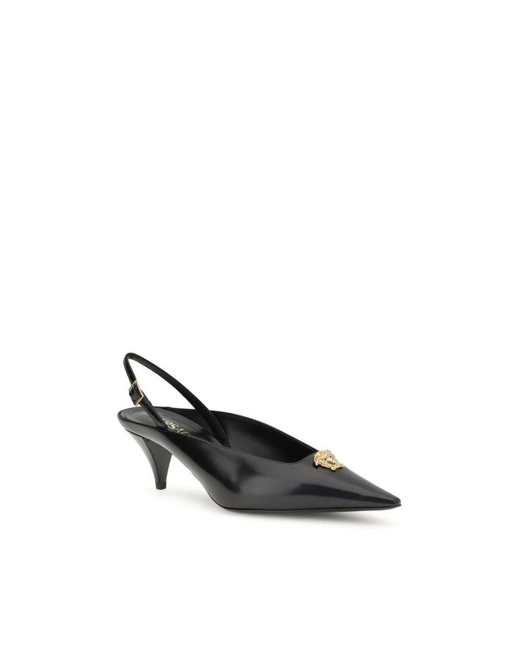 Versace Black Leather Mid Heel Pumps