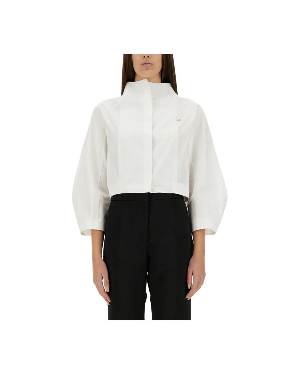 Givenchy Overhemden ,Wit ,High Neck Cropped Poplin Shirt in het White