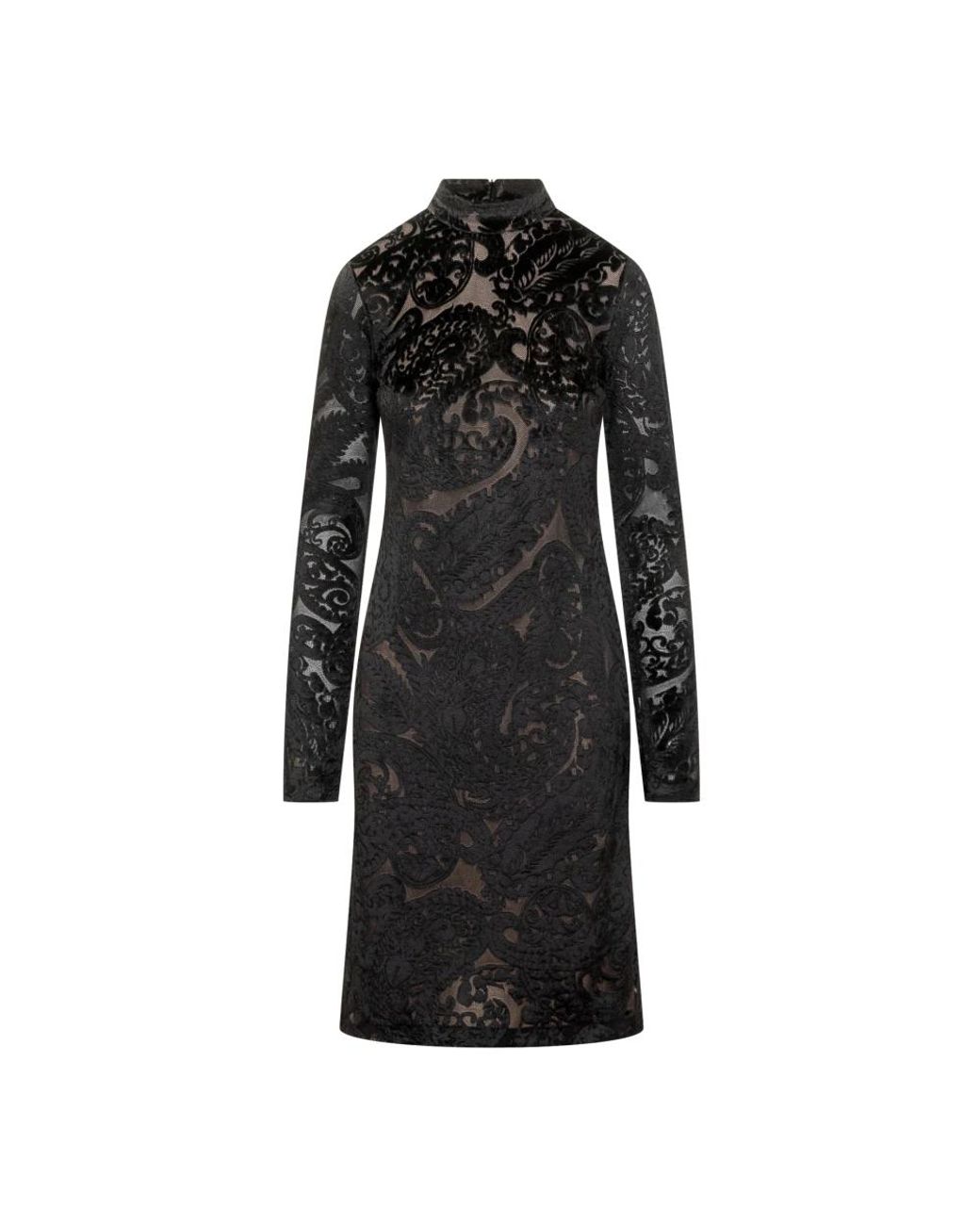 Etro Kleedjes ,Zwart ,Paisley Pattern Velvet Dress in het Black