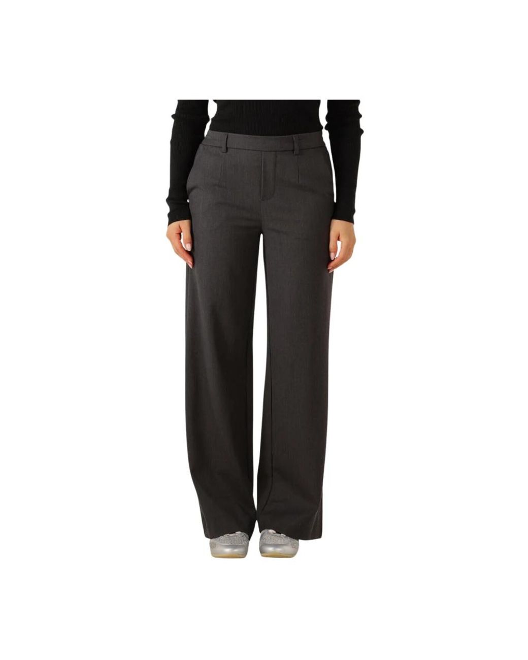 Object Broeken ,Grijs ,Polyester Wijde Broek Voor Stijlvolle Herfst/Winter Look in het Black