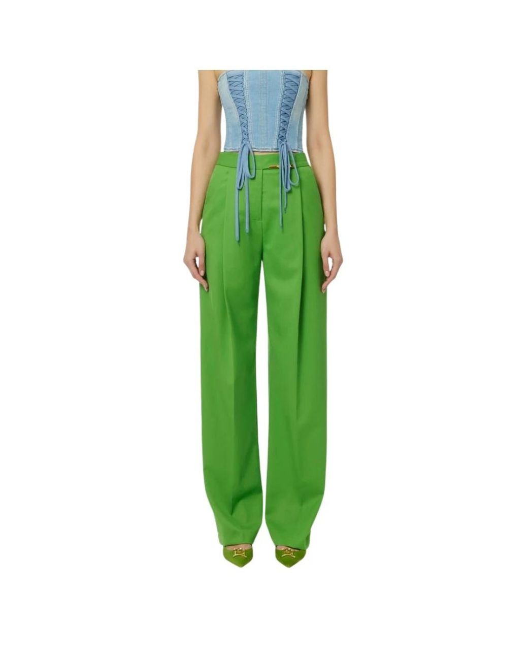 Elisabetta Franchi Green Wide Trousers