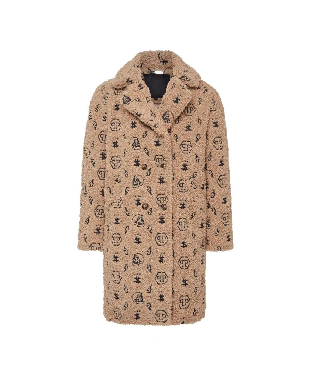 Philipp Plein Coat Long Monogram in het Natural