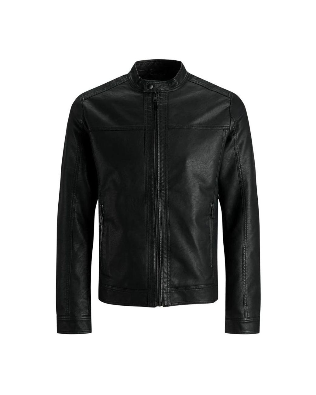 Jack & Jones Jassen ,Zwart ,Leer Zwarte Eco-Leren Polyamide Herenjas in het Black voor heren