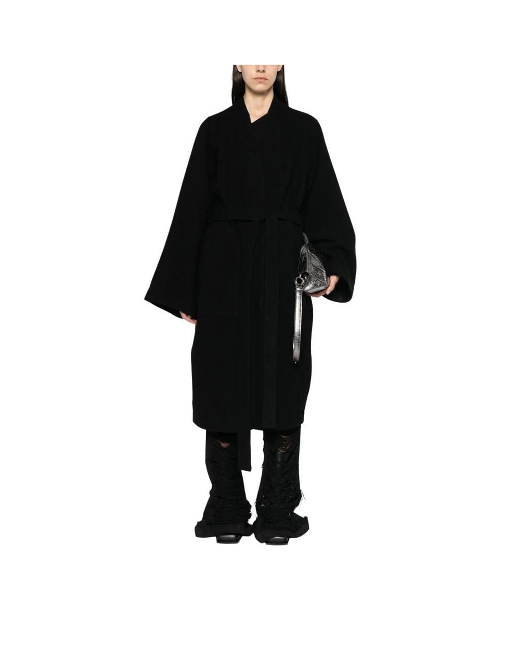 Rick Owens Black Belted Coats