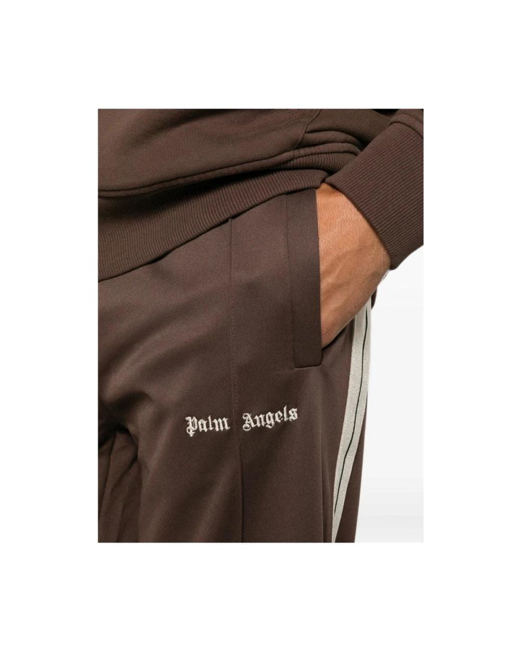 Palm Angels Brown Embroidered-Logo Side-Stripe Track Pants for men