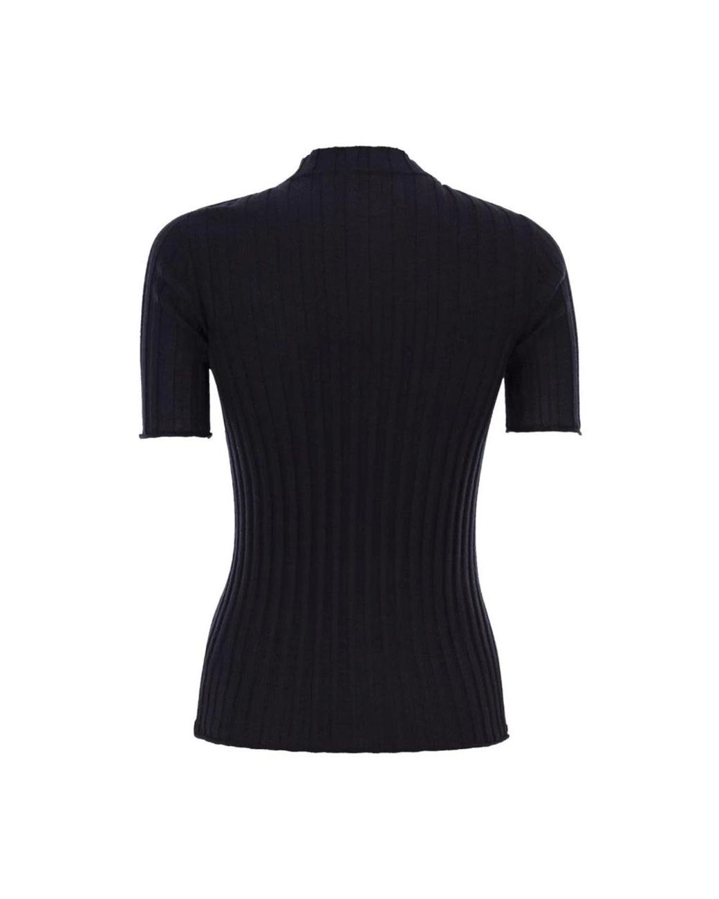 Peserico Truien & Vesten ,Blauw ,Geribbelde Trui Met Korte Mouwen En Mock Neck in het Black