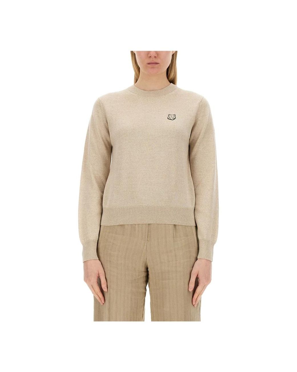 Maison Kitsuné Regular Trui Met Bold Fox Head-Patch in het Natural