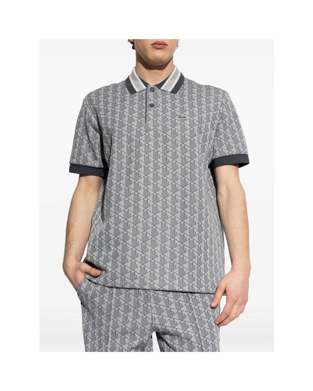 Lacoste Classic Fit Monogramm Jacquard Poloshirt in Gray für Herren