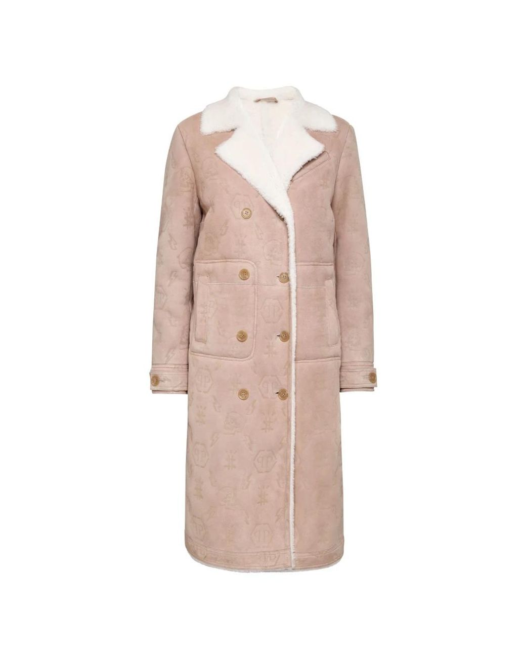Philipp Plein Shearling Leren Lange Jas Monogram in het Pink