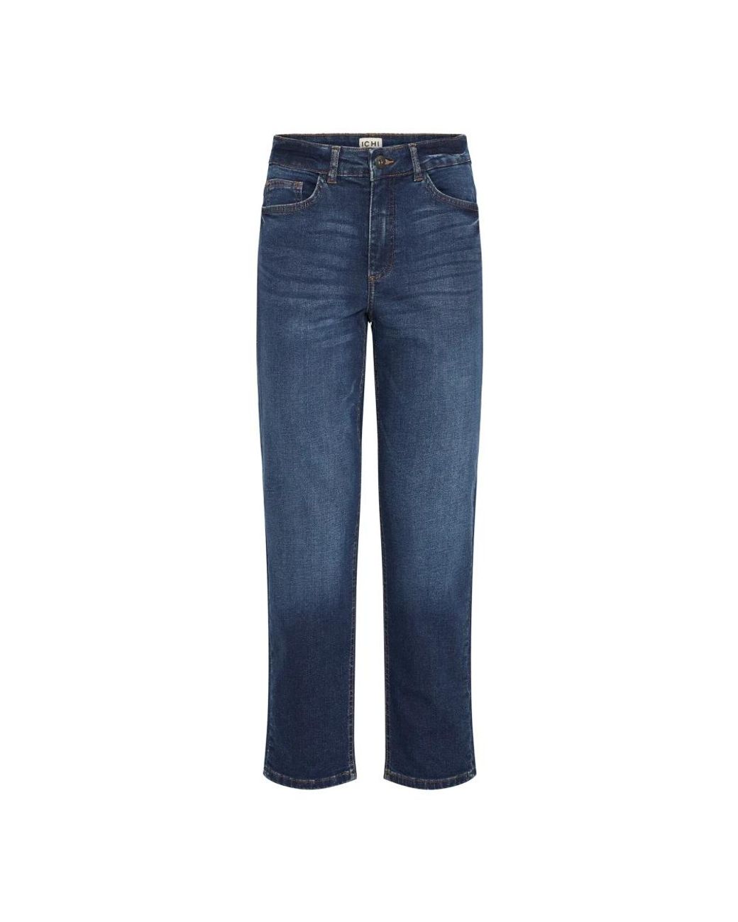 Ichi Jeans ,Blauw ,Katoen Donkerblauwe Cropped Jeans Straight Leg in het Blue