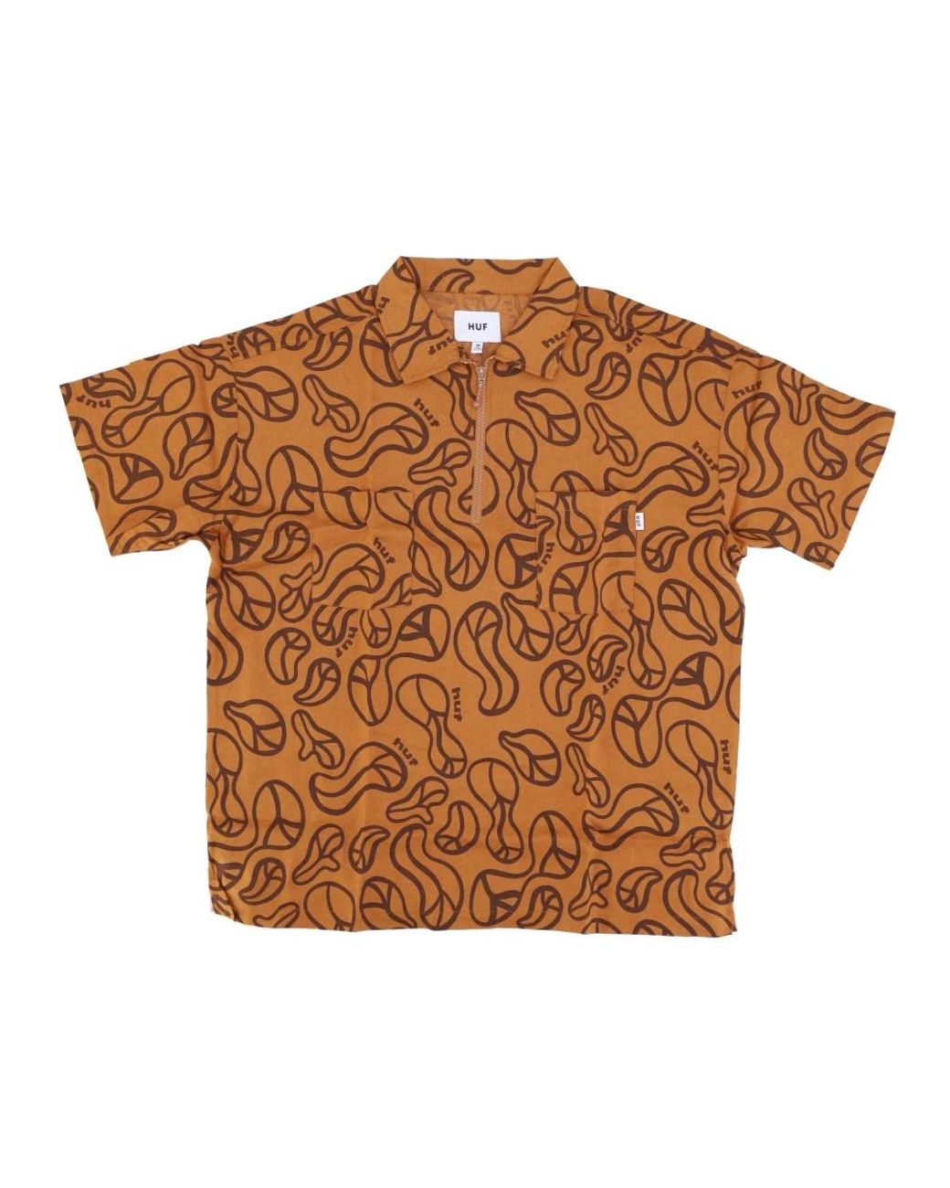 Huf Tops ,Oranje ,Linnen Groovy Zip Werkoverhemd in het Brown