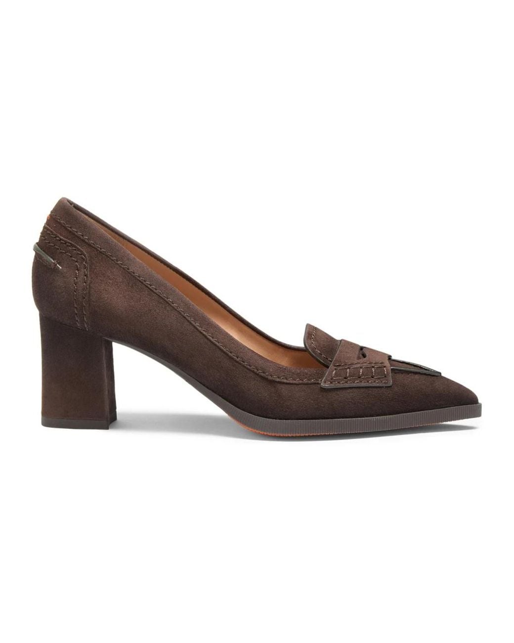 Santoni Brown Suede Mid-Heel Pump