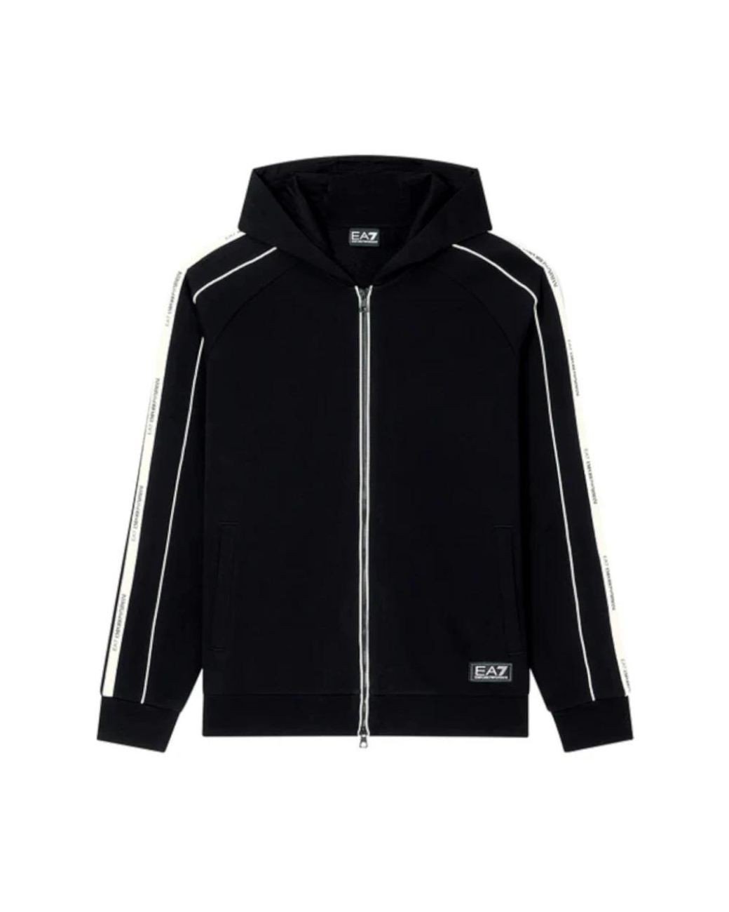 EA7 Logo Series Hooded Zip-Up Sweatshirt in het Black voor heren
