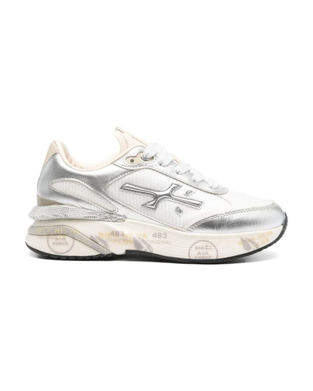Premiata White Moerund Nylon Metallic Leather Sneakers