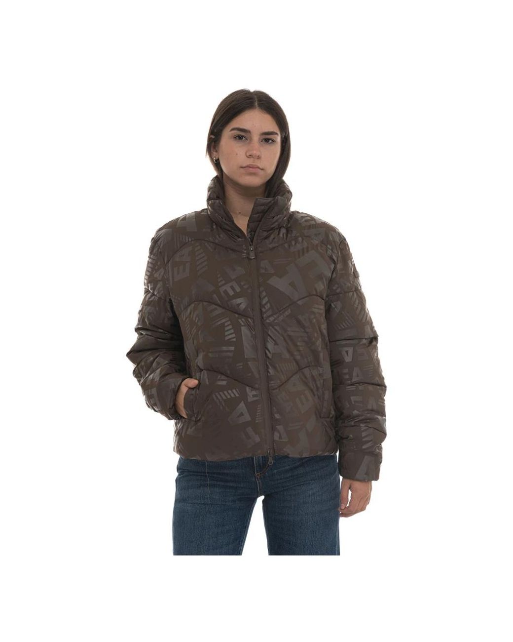EA7 Brown Nylon Steppjacke Mit Monogramm