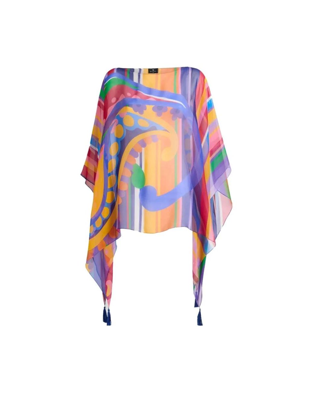 Etro Jassen ,Veelkleurig ,Poncho Met Franjes in het Blue