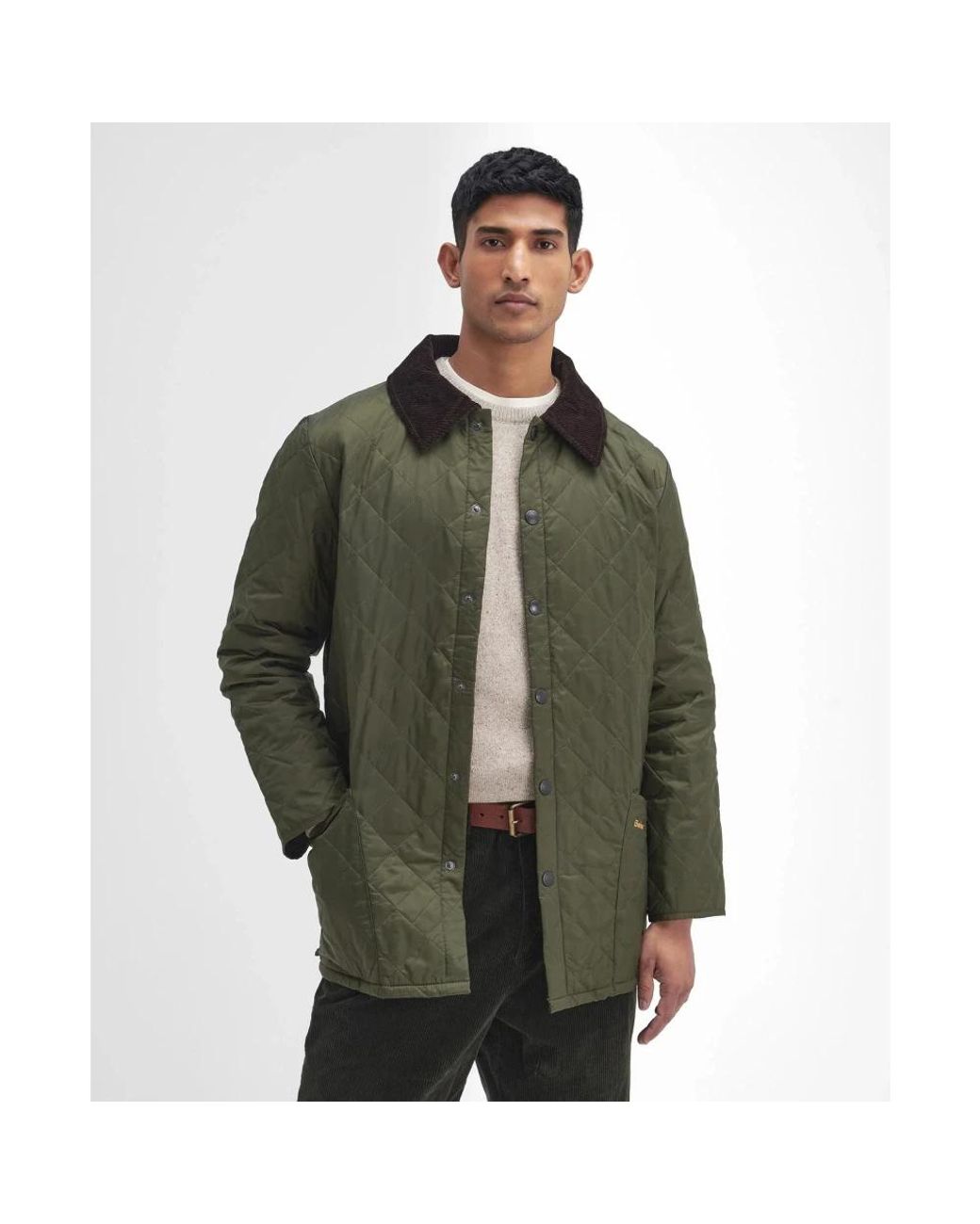 Barbour Jassen ,Groen ,Leer Gewatteerde Jas Heritage Liddesdale in het Green voor heren