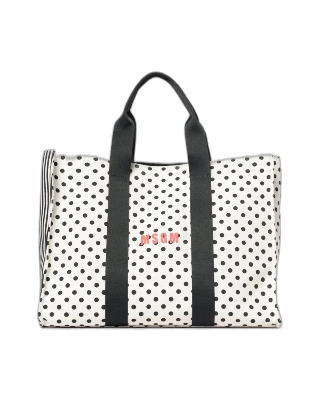 MSGM Black Tote Bag Mit Tupfen Und Streifen