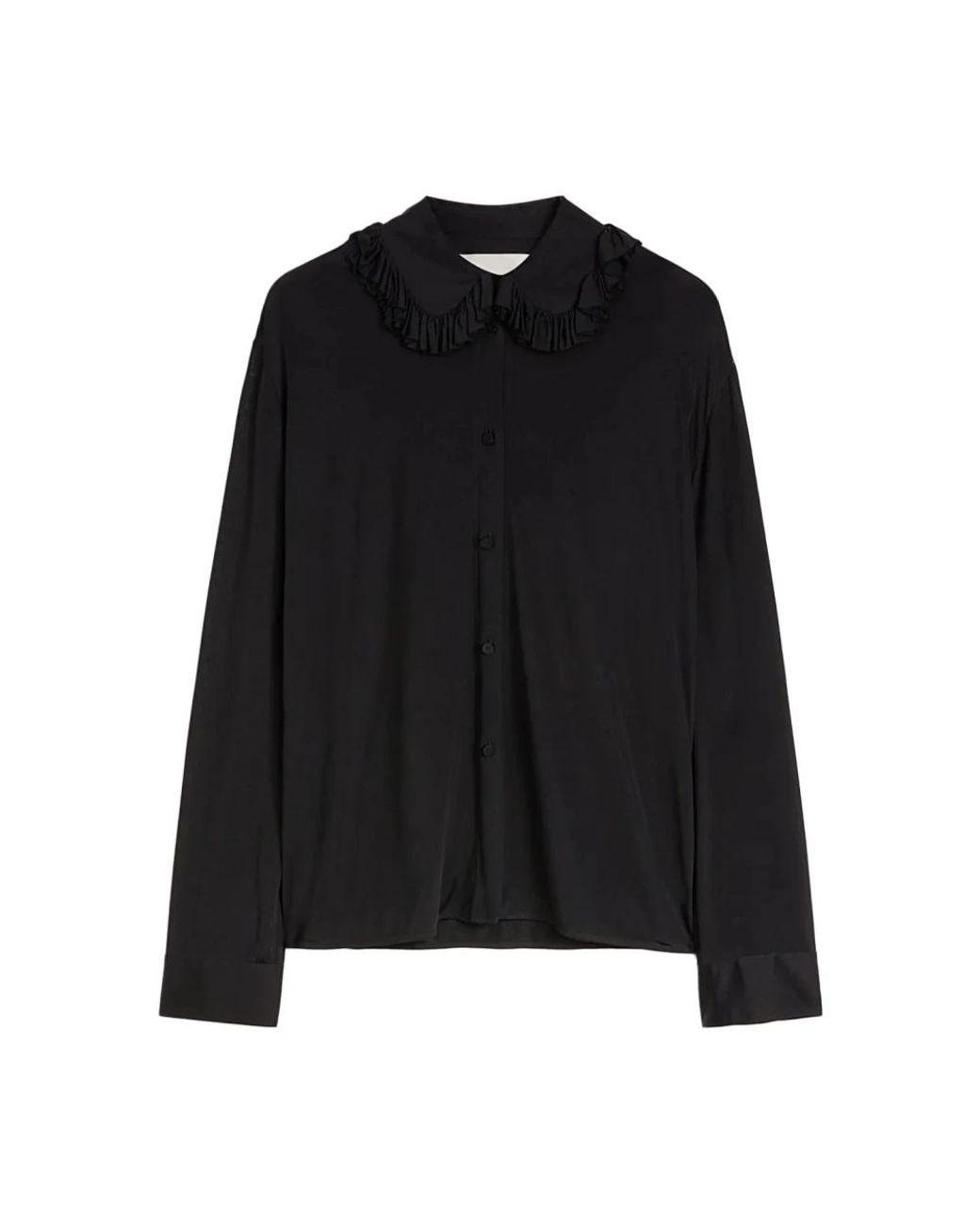 Jil Sander Overhemden ,Zwart ,Zwarte Ruches Kraag Shirt in het Black