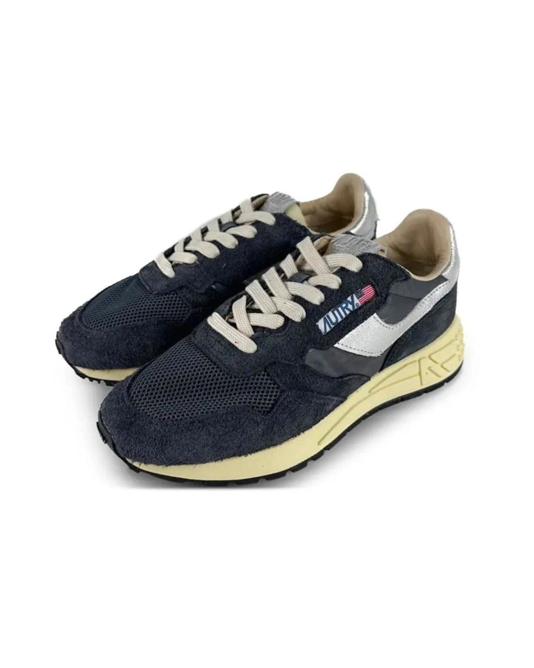 Autry Blue Reelwind Mixed Leather Low-Top Sneakers