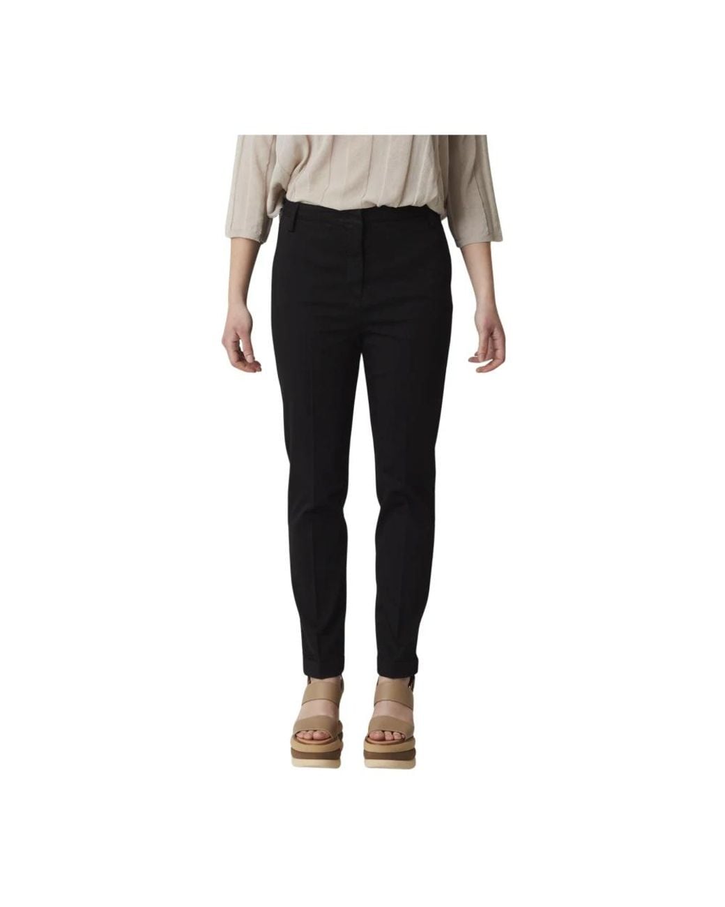 Manila Grace Black Slim-Fit Trousers