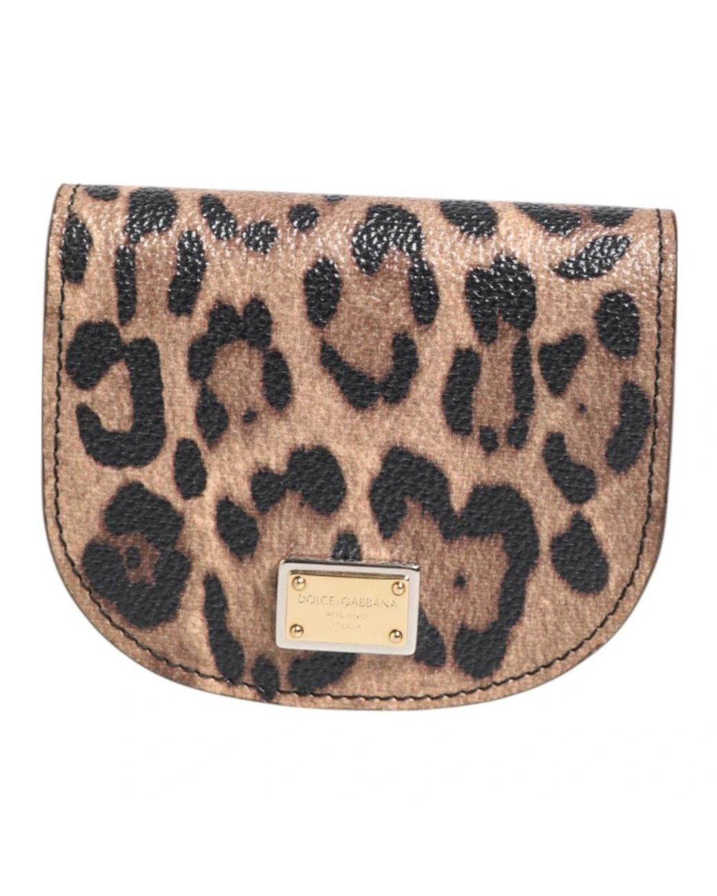 Dolce & Gabbana Accessoires ,Bruin ,Leer Leopard Print Logo Plaque Wallet in het Metallic