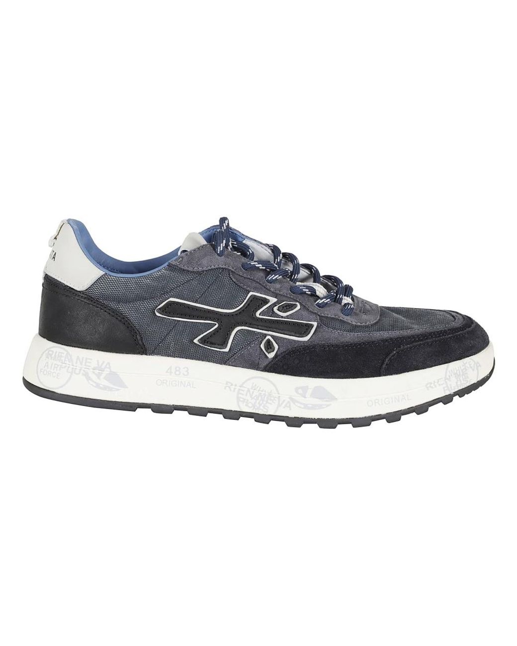 Premiata Blue Nous Iconic Side Design Leather Sneakers for men