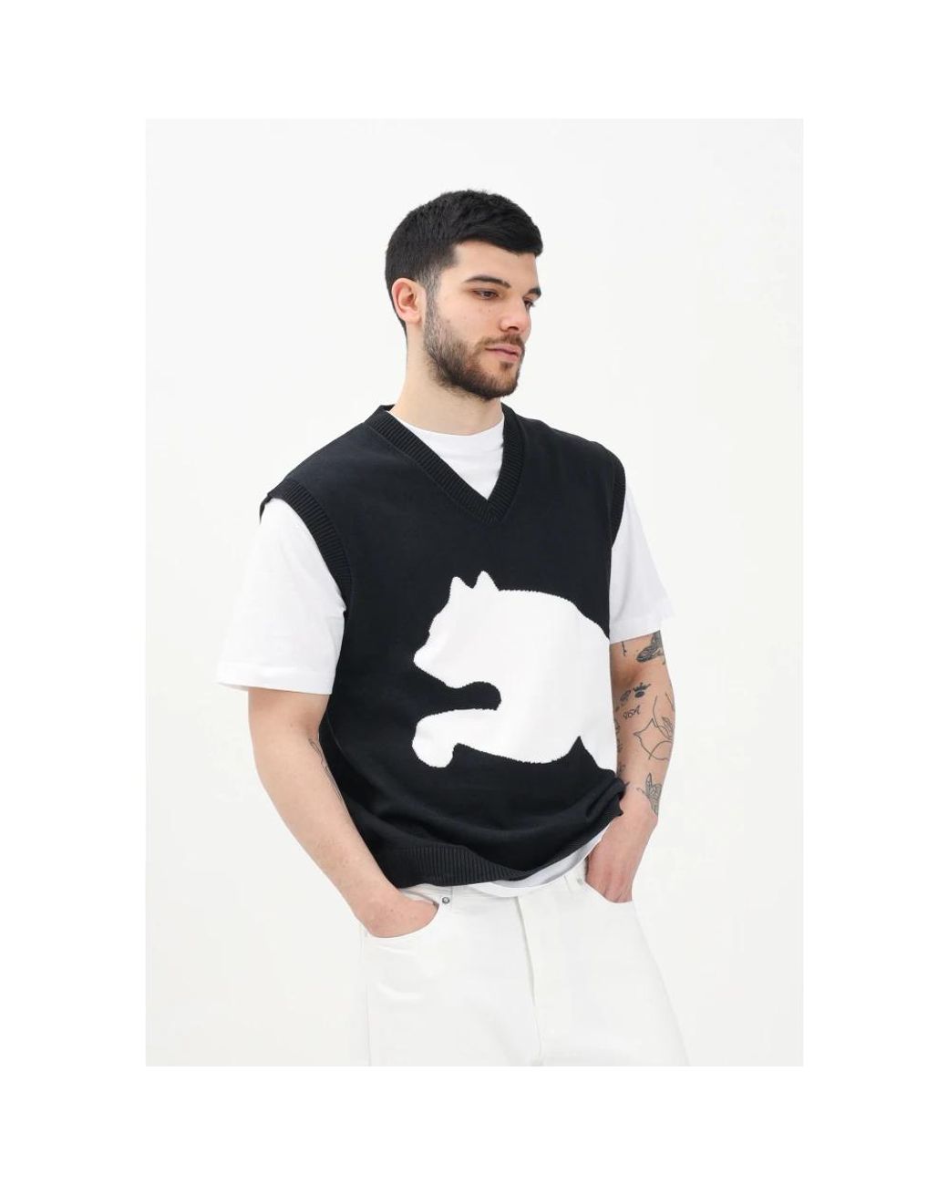 PUMA Black Sleeveless Jumpers for men