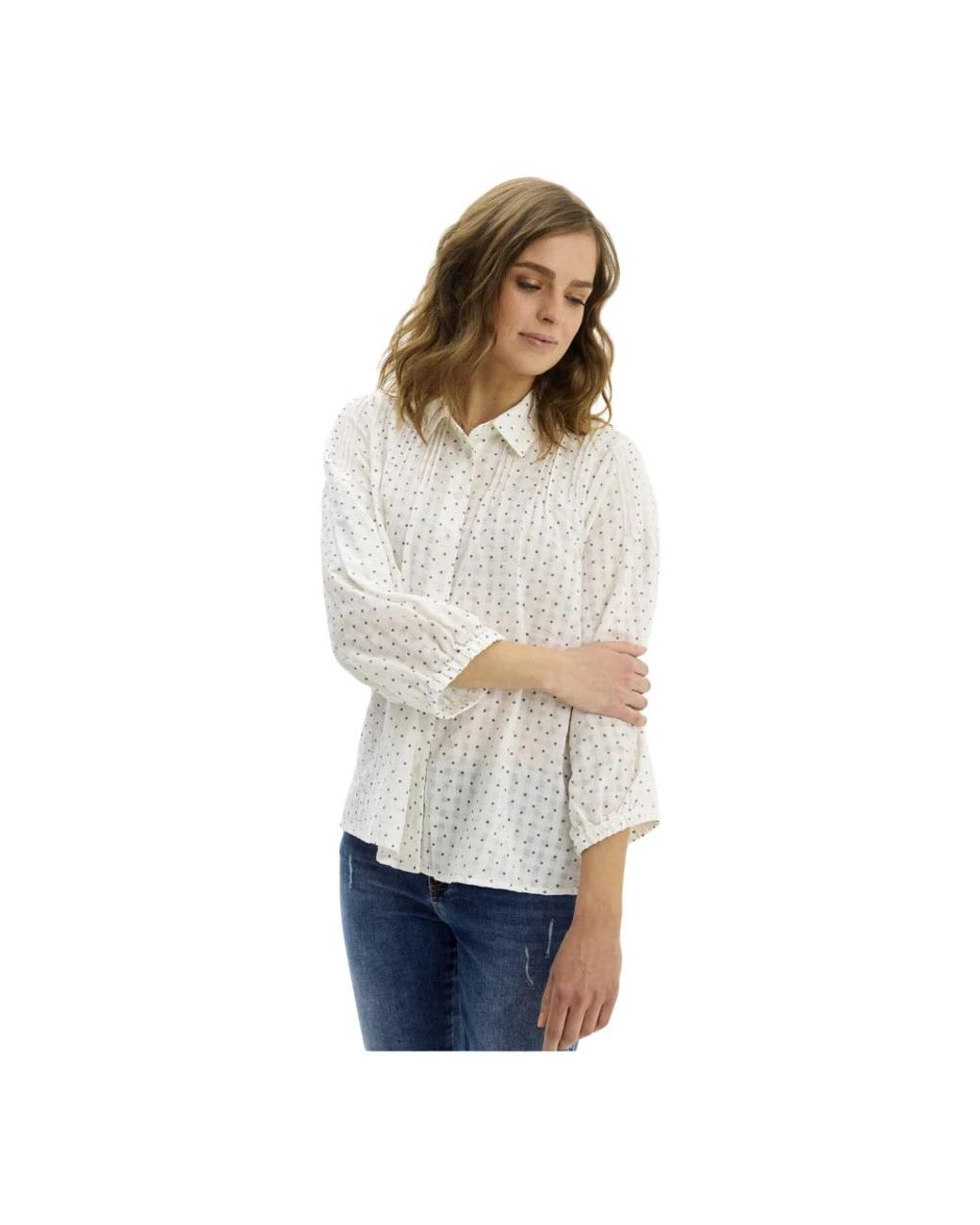 iN FRONT Overhemden ,Wit ,Katoen Witte Fleur Shirt Met ¾ Mouwen in het White