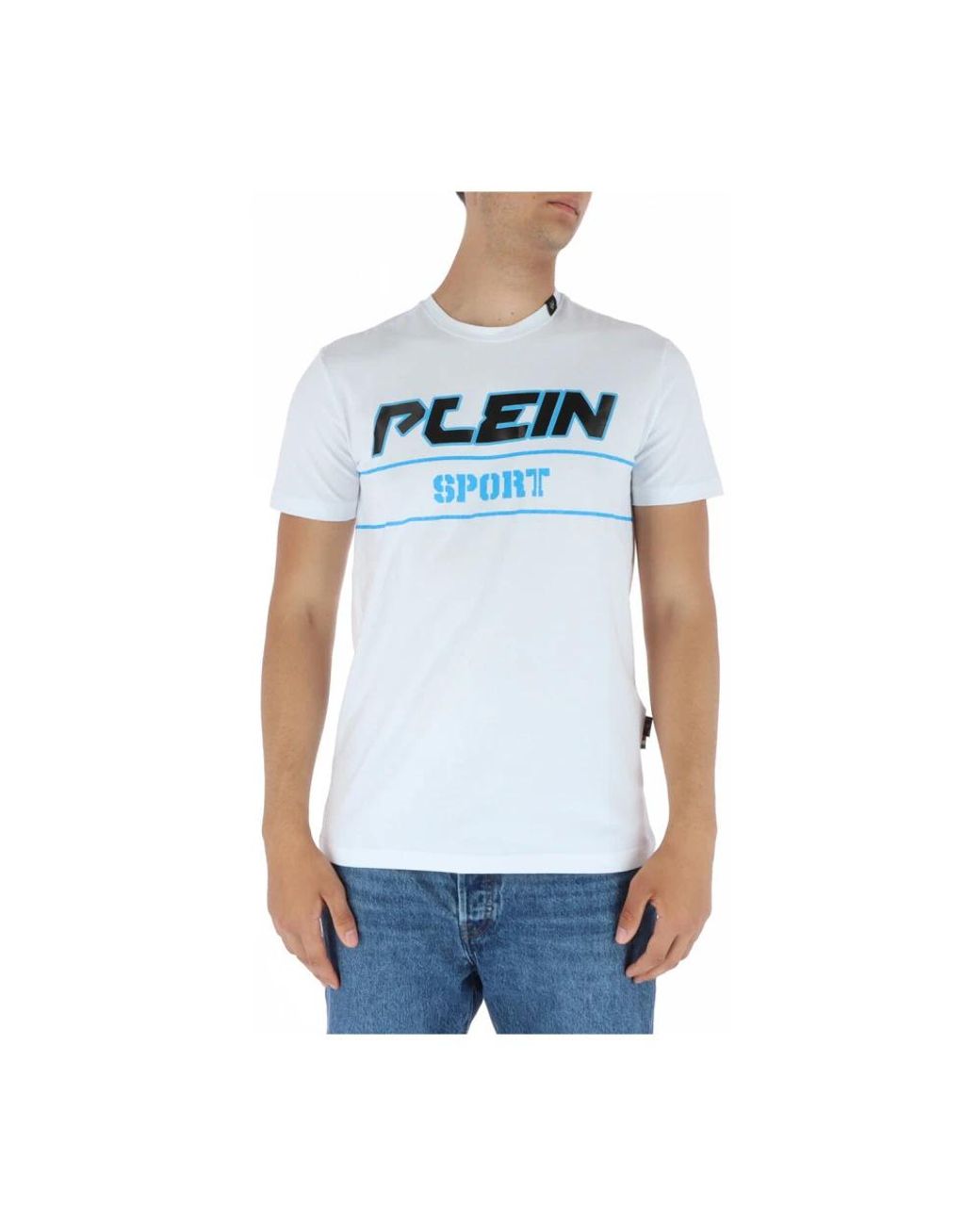 Philipp Plein Fitness ,Wit ,Katoen Wit Print Korte Mouw Ronde Hals T-Shirt in het Blue voor heren