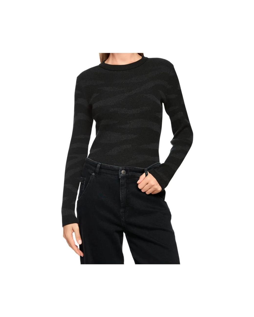 Marc Cain Black Rippstrick-Pullover (Gestrickt